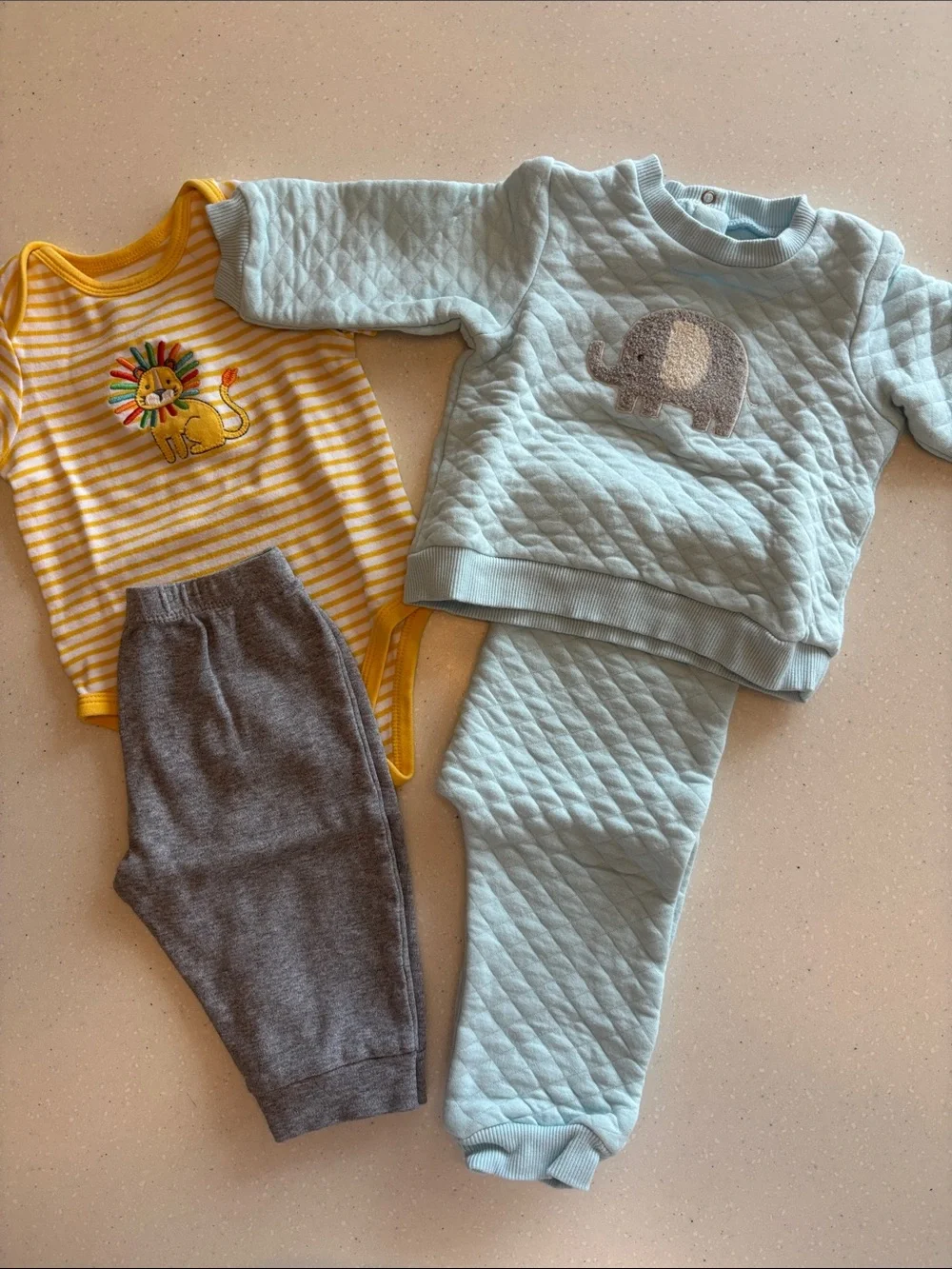 Little Me Elephant Set & Pants Set with Yellow Striped Lion Onesie